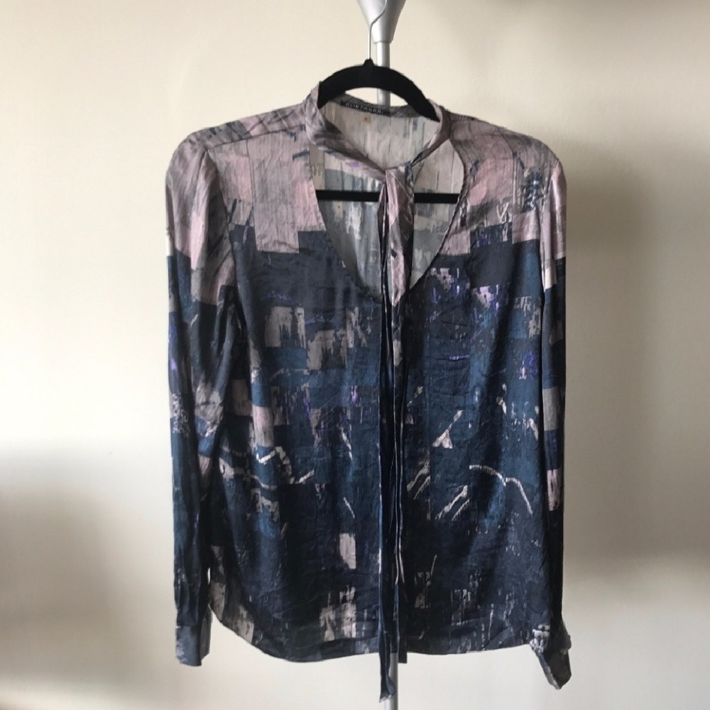 Silk Long Sleeve Choker Bow Blouse